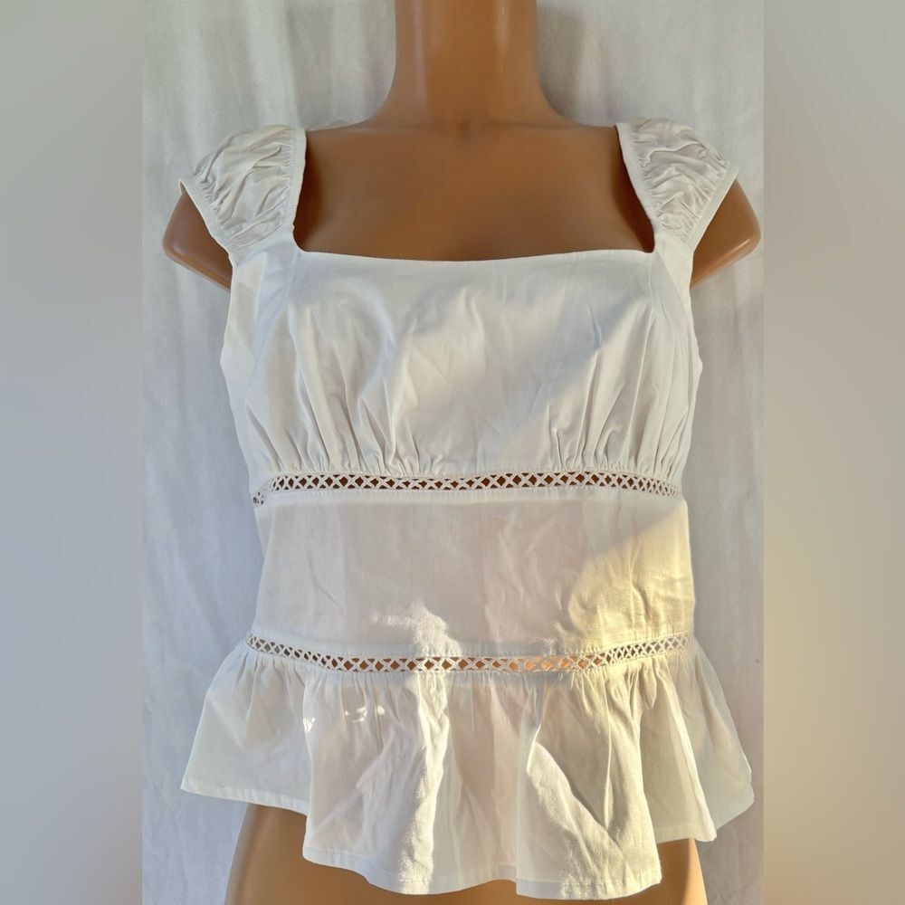Wild Fable Women's Cap Sleeve Squareneck Peplum Top white